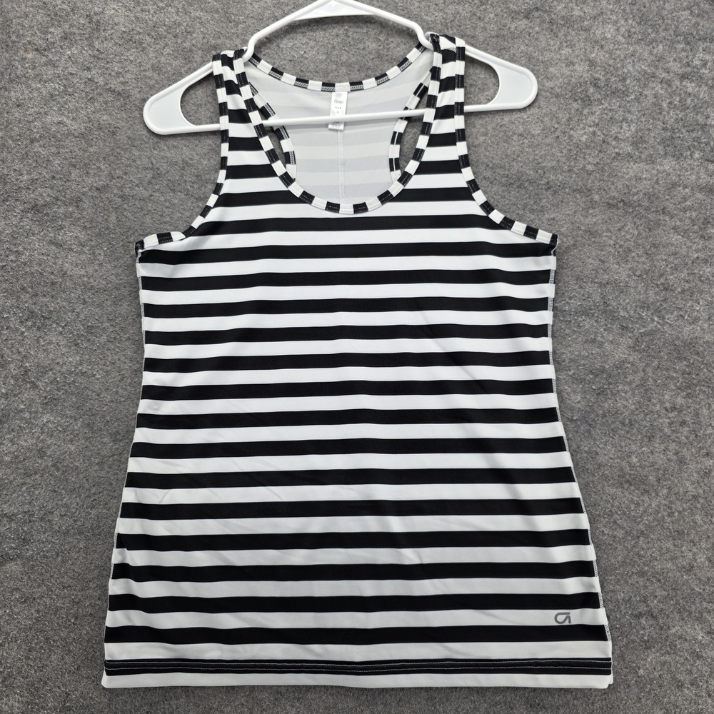 Gap Tank Top Womens Small Black White Striped Racerback Athletic Stretch Shirt
